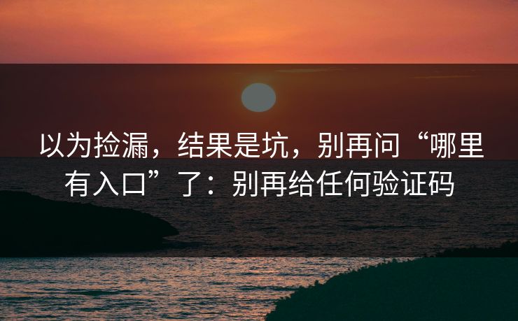 以为捡漏,结果是坑,别再问“哪里有入口”了:别再给任何验证码