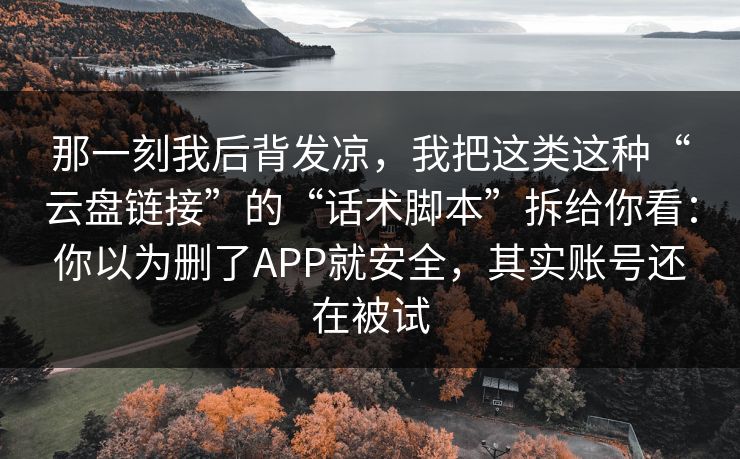 那一刻我后背发凉，我把这类这种“云盘链接”的“话术脚本”拆给你看：你以为删了APP就安全，其实账号还在被试