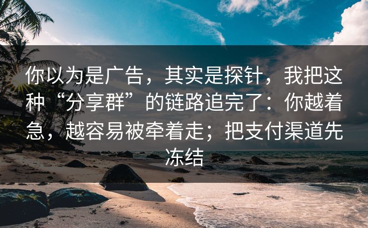 你以为是广告，其实是探针，我把这种“分享群”的链路追完了：你越着急，越容易被牵着走；把支付渠道先冻结