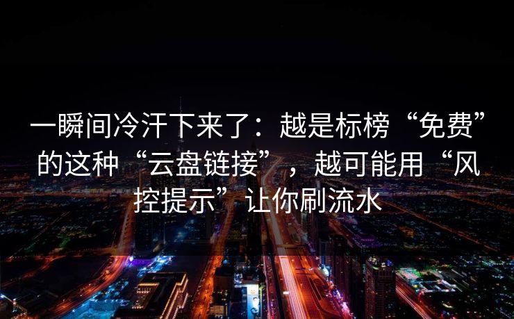 一瞬间冷汗下来了：越是标榜“免费”的这种“云盘链接”，越可能用“风控提示”让你刷流水
