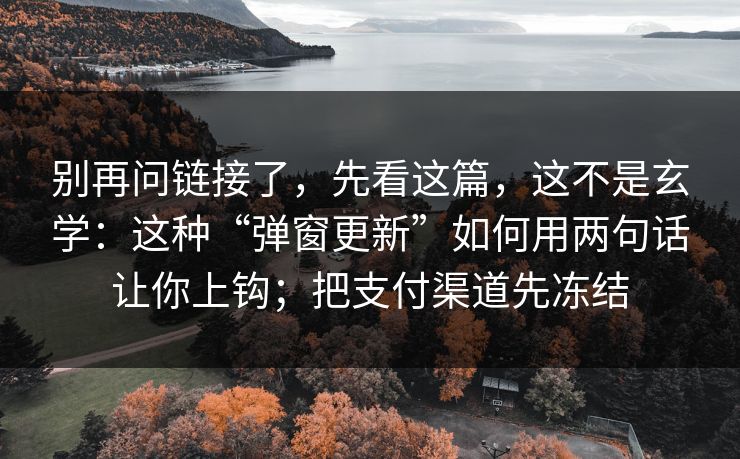 别再问链接了，先看这篇，这不是玄学：这种“弹窗更新”如何用两句话让你上钩；把支付渠道先冻结